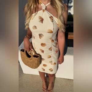 NWT Halter Shell-Print Cream Sundress